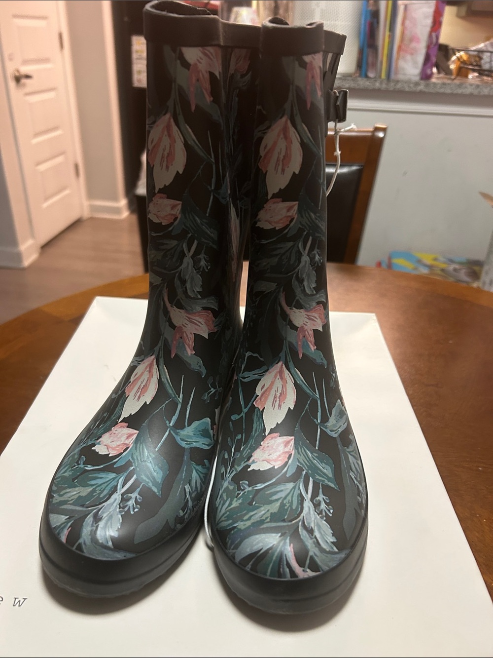 a new day Black Floral Women's Rain Boots with Pink Accents